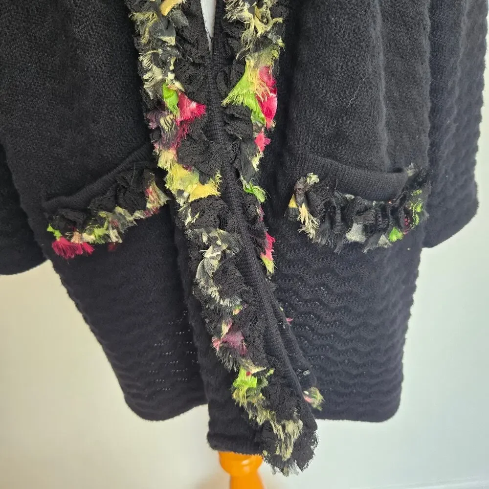 Michael Simon Plus Size Cardigan Ruffled Floral Trim Longline Classic Women 3X